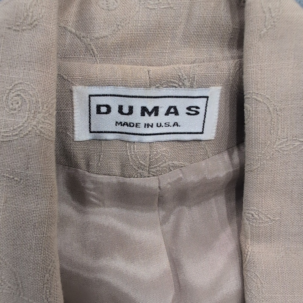 Dumas Womens Blazer Jacket Tan Paisley Embossed Single Button Made in USA Sz‎ 14 - Picture 2 of 4